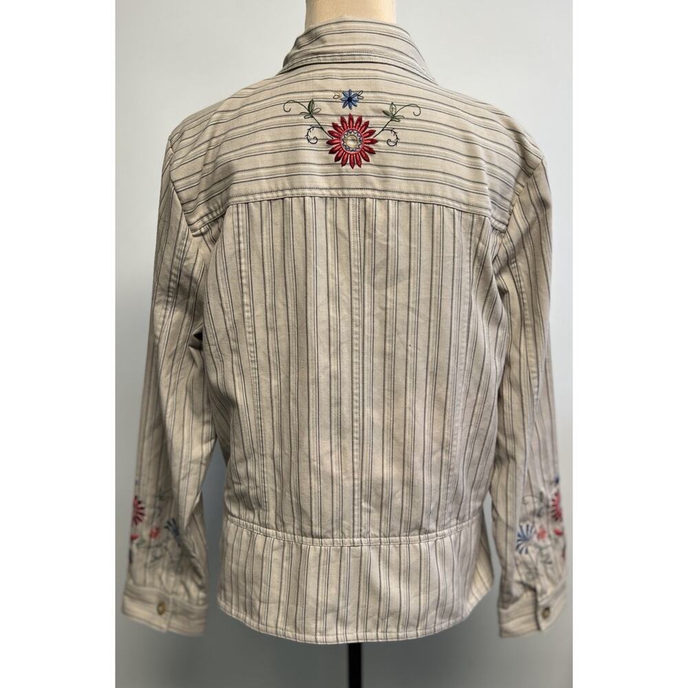 Y2K Boho Jacket Floral Embroidery XL Pinstriped Full Zip Whimsy Hippie Artsy - Picture 6 of 14